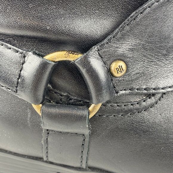 Ralph Lauren Sulita Harness Riding Boots 8 Black Brown Leather Knee High Zip - Picture 3 of 9